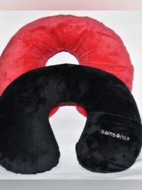 Samsonite Inflatable Travel Neck Pillow Set Red Black Compact Air Pillow